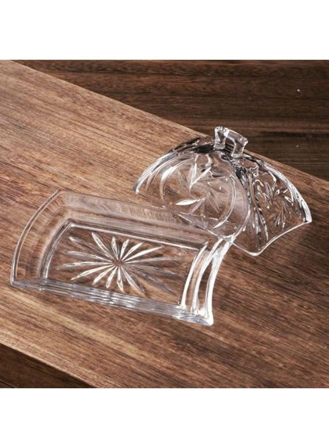 Glass Dish for serving Dates,butter, nuts and snacks, cheese, , salads , pickles, etc With Embossed Bee Decoration, Handle Lid. - Image 2